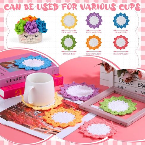 Hssugi Crochet Kit for Beginners 6PCS Potted Plant Coasters Crochet Kit in Kuwait