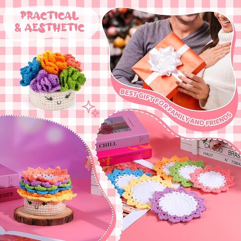 Hssugi Crochet Kit for Beginners 6PCS Potted Plant Coasters Crochet Kit in Kuwait
