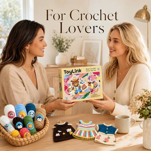 Toylink Crochet Kit for Beginners, DIY Crochet Bear Dress Up Kit with 5 Outfits, Wooden Hangers, Yarn, Crochet Hook & Step-by-Step Tutorials, Handmade Craft Kit for Adults and Kids in Saudi Arabia