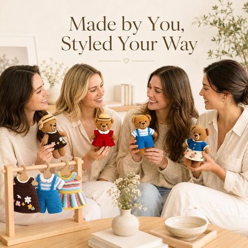Toylink Crochet Kit for Beginners, DIY Crochet Bear Dress Up Kit with 5 Outfits, Wooden Hangers, Yarn, Crochet Hook & Step-by-Step Tutorials, Handmade Craft Kit for Adults and Kids in Saudi Arabia