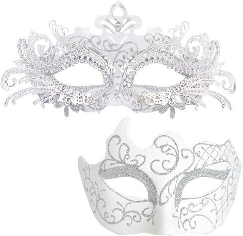 MYSEUNI Masquerade Masks for Couples - Shiny Rhinestone Metal Filigree Venetian Mask & Mens Venetian Mask for Mardi Gras… in Kuwait