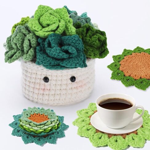 Hssugi Crochet Kit for Beginners 6PCS Potted Plant Coasters Crochet Kit in Kuwait