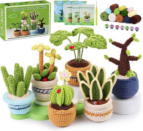 Hssugi Crochet Kit for Beginners 6PCS Potted Plant Coasters Crochet Kit in Kuwait