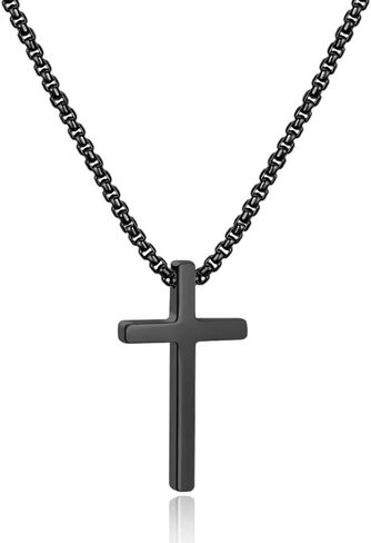 Ursteel Cross Necklace for Men, Silver Black Gold Stainless Steel Cross Pendant Necklace for Men, 16-30 Inches Box Chain in Kuwait