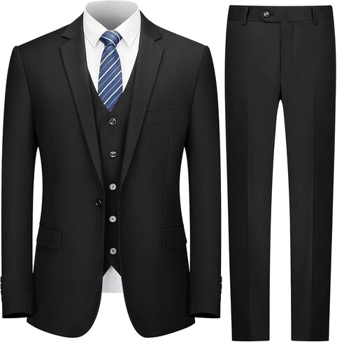 Cooper & Nelson Men's Suit Slim Fit, 3 Piece Suits for Men, One Button Solid Jacket Vest Pants with Tie, Tuxedo Set in Kuwait