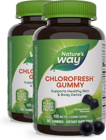 Nature's Way Chlorophyll Gummies، مزيل العرق الداخلي*، يدعم التخلص من سموم البشرة والجسم الصحي*، بنكهة فاكهة البستان، 60 علكة in Kuwait