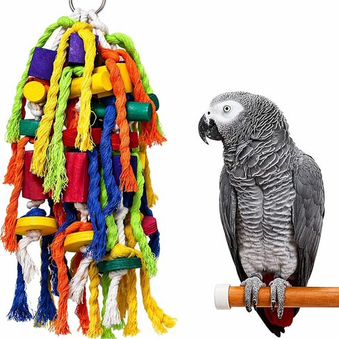 Rypet Parrot Toys Large Bird Toys, Wood Rope Cage Bite Toy for Cockatiels in Saudi Arabia