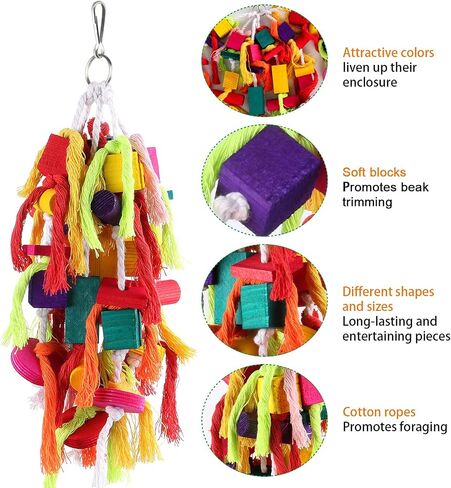 Rypet Parrot Toys Large Bird Toys, Wood Rope Cage Bite Toy for Cockatiels in Saudi Arabia