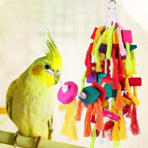 Rypet Parrot Toys Large Bird Toys, Wood Rope Cage Bite Toy for Cockatiels in Saudi Arabia