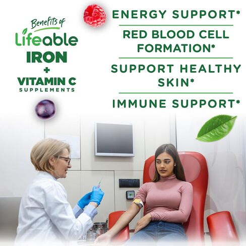 Lifeable Iron Gummies with Vitamin C - 20 mg - Great Tasting Natural Flavor Gummy Supplement - Gluten Free Vegetarian GMO-Free Chewable - for Iron Deficiency - for Adults, Men, Women - 90 Gummies in Kuwait