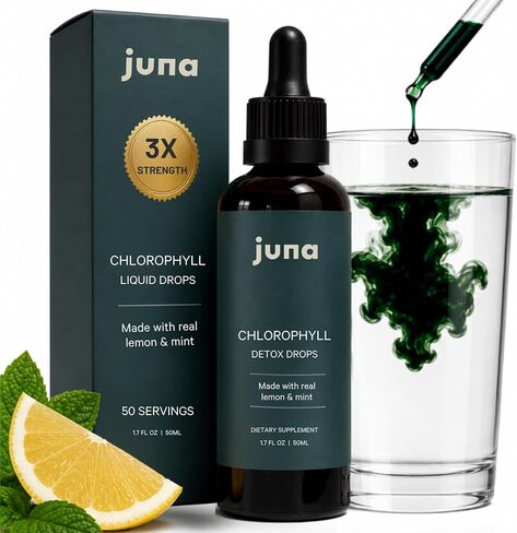Juna Chlorophyll Liquid Drops - Antioxidant Supplement for Detox, Debloat, Internal Deodorant, Energy & Immune Support - Fresh Minty Lemon Taste in Kuwait