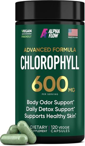 Chlorophyll Capsules 600 mg - Natural Chlorophyll Pills for Women & Men - Highly BioAvailable Organic Chlorophyll Supplement for Energy, Immunity & Skin Health - Internal Deodorant, Detox & Cleanse in Kuwait