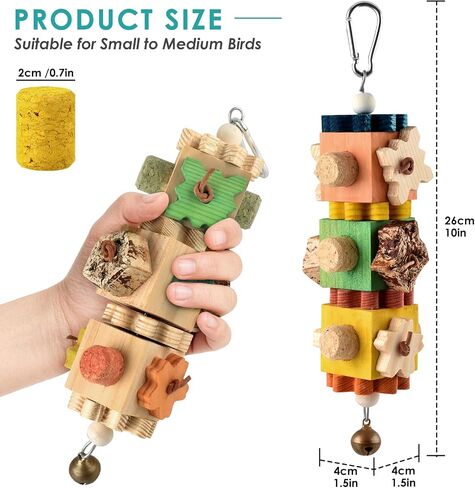 DBNESS 2 PCS Bird Toys, 10in Wooden Parrot Chew Toy with 12 Cork Stoppers Grinding & Boredom Relief Rotating Multicolored Foraging Toy for Parakeet Budgie Lovebird Cockatiel Conures in Saudi Arabia