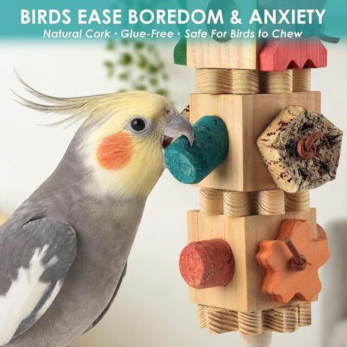 DBNESS 2 PCS Bird Toys, 10in Wooden Parrot Chew Toy with 12 Cork Stoppers Grinding & Boredom Relief Rotating Multicolored Foraging Toy for Parakeet Budgie Lovebird Cockatiel Conures in Saudi Arabia