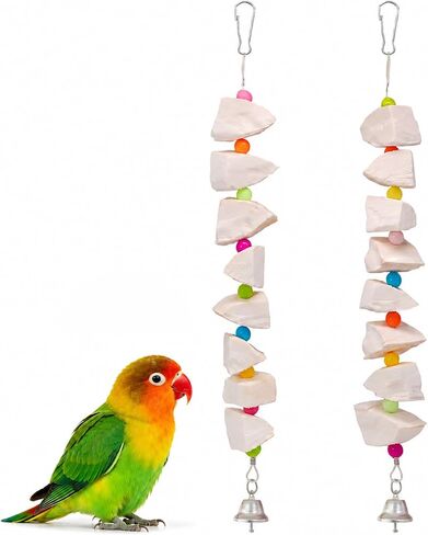 2 Pack Bird Toys with Cuttlebone & Beak Grinding Stone–Cage Accessories for Parakeets, Budgies, Cockatiels, Lovebirds, Green Cheeks & Small to Medium Birds in Saudi Arabia