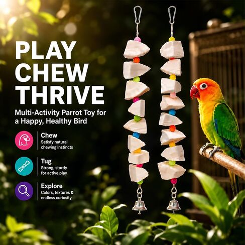 2 Pack Bird Toys with Cuttlebone & Beak Grinding Stone–Cage Accessories for Parakeets, Budgies, Cockatiels, Lovebirds, Green Cheeks & Small to Medium Birds in Saudi Arabia