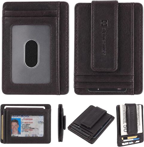Alpine Swiss Harper Mens RFID Slim Money Clip محفظة جيب أمامي بسيطة من الجلد حامل بطاقة الهوية باللون الأسود in Kuwait