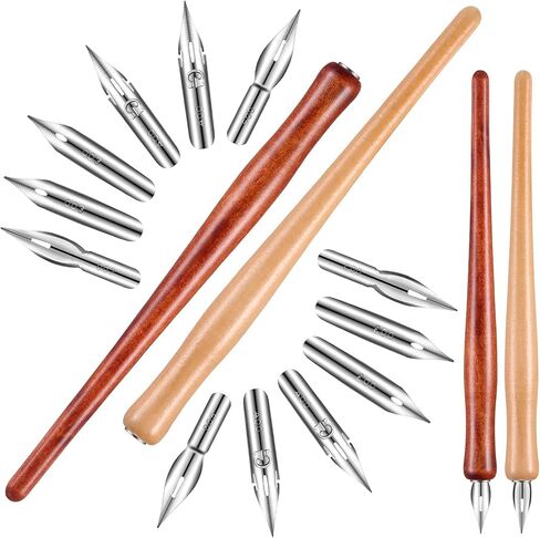 14Pcs Comic Pen Nib Set, G-Pen Ink Nib Stainless Steel Drawing Comic Pen Nib Calligraphy Nibs with Wooden Comic Pen Nib Holder for Writing, Painting, Signing in Saudi Arabia