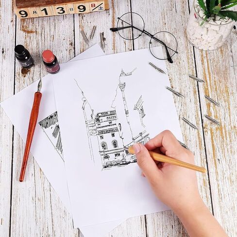 14Pcs Comic Pen Nib Set, G-Pen Ink Nib Stainless Steel Drawing Comic Pen Nib Calligraphy Nibs with Wooden Comic Pen Nib Holder for Writing, Painting, Signing in Saudi Arabia