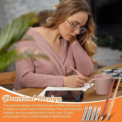 14Pcs Comic Pen Nib Set, G-Pen Ink Nib Stainless Steel Drawing Comic Pen Nib Calligraphy Nibs with Wooden Comic Pen Nib Holder for Writing, Painting, Signing in Saudi Arabia