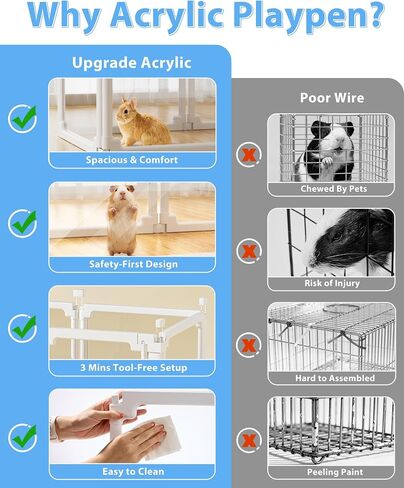 BUCATSTATE Acrylic Guinea Pig Cages for 2, 15.5 sq ft Guinea Pigs Playpen with Door, Clear Rabbit Playpen Indoor for Pigges, Hedgehogs, Quail, Chickens (47" L x 47" W x 16" H, 8 Panels) in Saudi Arabia