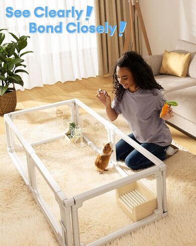 BUCATSTATE Acrylic Guinea Pig Cages for 2, 15.5 sq ft Guinea Pigs Playpen with Door, Clear Rabbit Playpen Indoor for Pigges, Hedgehogs, Quail, Chickens (47" L x 47" W x 16" H, 8 Panels) in Saudi Arabia