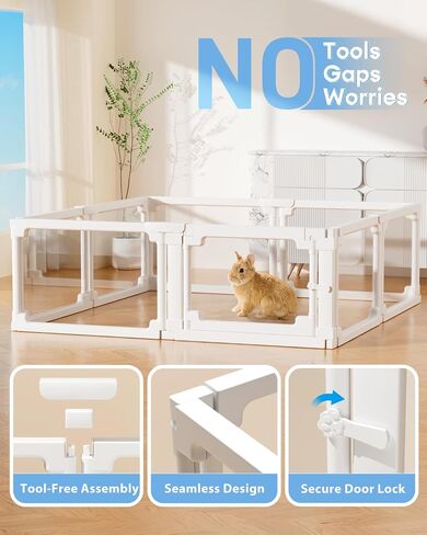 BUCATSTATE Acrylic Guinea Pig Cages for 2, 15.5 sq ft Guinea Pigs Playpen with Door, Clear Rabbit Playpen Indoor for Pigges, Hedgehogs, Quail, Chickens (47" L x 47" W x 16" H, 8 Panels) in Saudi Arabia