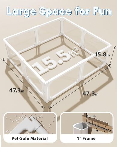 BUCATSTATE Acrylic Guinea Pig Cages for 2, 15.5 sq ft Guinea Pigs Playpen with Door, Clear Rabbit Playpen Indoor for Pigges, Hedgehogs, Quail, Chickens (47" L x 47" W x 16" H, 8 Panels) in Saudi Arabia