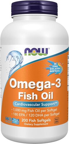 NOW Supplements, Omega-3 180 EPA / 120 DHA, Molecularly Distilled, Cardiovascular Support*, 200-Fish Gelatin Softgels,Packaging may vary in Kuwait