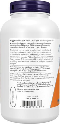 NOW Supplements, Omega-3 180 EPA / 120 DHA, Molecularly Distilled, Cardiovascular Support*, 200-Fish Gelatin Softgels,Packaging may vary in Kuwait