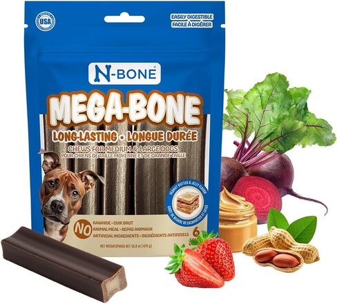 N-Bone Mega-Bone Long-Lasting Dog Chews, Blueberry Pumpkin Muffin Flavor, Natural Dog Bones for Large Dogs, 6 Chews (16.8 oz) in Saudi Arabia