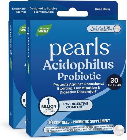 Nature's Way Probiotic Pearls Acidophilus، دعم صحة الجهاز الهضمي والمناعي للنساء والرجال*، يحمي من الإمساك العرضي والانتفاخ*، 90 كبسولة هلامية in Kuwait
