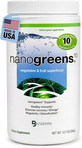 Biopharma Scientific NanoGreens : Greens Superfood Fruit & Vegetable Powder Smoothie Mix for Digestive Health & Immunity with Spirulina, Chlorella, Kale, Spinach, Plant Based Enzymes, Natural Green Apple Flavor, 30 Servings in Saudi Arabia