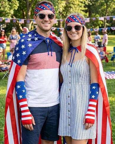 Hikkcos 4th of July زي العلم الأمريكي كيب العلم الأمريكي باندانا النظارات الشمسية الوطنية يوم الاستقلال حفلة الهالوين اكسسوارات وطنية للبالغين متعددة in Kuwait