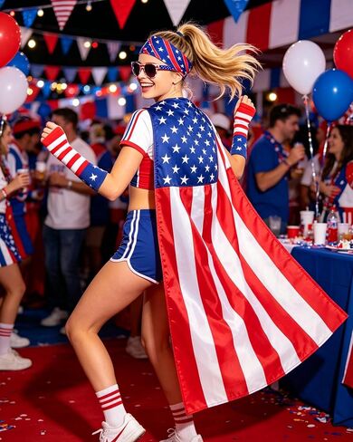 Hikkcos 4th of July زي العلم الأمريكي كيب العلم الأمريكي باندانا النظارات الشمسية الوطنية يوم الاستقلال حفلة الهالوين اكسسوارات وطنية للبالغين متعددة in Kuwait