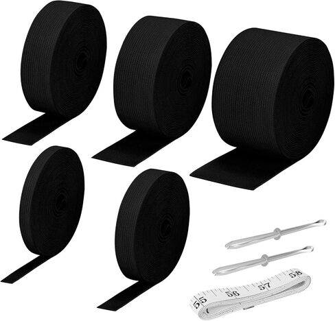 5 Rolls Elastic Band for Sewing, High Elasticity Knit Spool Band 0.4/0.6/1/1.5/2 Inch, 5.5 Yards/Roll with Sewing Clips & Tape Measure for Waistband Pants Dresses Swimwear Clothes Crafts DIY (White) in Kuwait