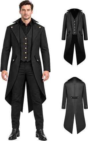 BITSEACOCO Mens Gothic Medieval Tailcoat Jacket, Steampunk Vintage Victorian Frock High Collar Coat in Kuwait