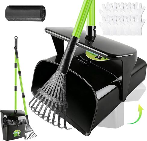 Pooper Scooper Swivel Bin & Rake with 50 Waste Bags, 38" Long Adjustable Handle Dog Poop Scooper for Yard Large Medium Small Dog, Easy to Clean Pet Waste Use on Grass, Dirt, Concrete or Gravel in Saudi Arabia