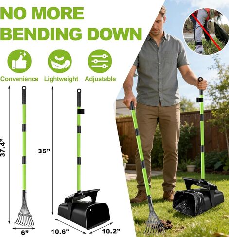 Pooper Scooper Swivel Bin & Rake with 50 Waste Bags, 38" Long Adjustable Handle Dog Poop Scooper for Yard Large Medium Small Dog, Easy to Clean Pet Waste Use on Grass, Dirt, Concrete or Gravel in Saudi Arabia