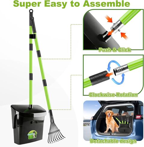 Pooper Scooper Swivel Bin & Rake with 50 Waste Bags, 38" Long Adjustable Handle Dog Poop Scooper for Yard Large Medium Small Dog, Easy to Clean Pet Waste Use on Grass, Dirt, Concrete or Gravel in Saudi Arabia