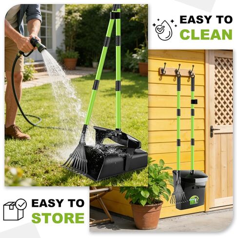 Pooper Scooper Swivel Bin & Rake with 50 Waste Bags, 38" Long Adjustable Handle Dog Poop Scooper for Yard Large Medium Small Dog, Easy to Clean Pet Waste Use on Grass, Dirt, Concrete or Gravel in Saudi Arabia