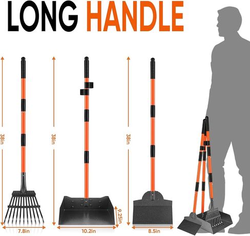 Pooper Scooper for Dogs, 38" Long Handle Metal, XL Tray, 3-Piece Set in Kuwait