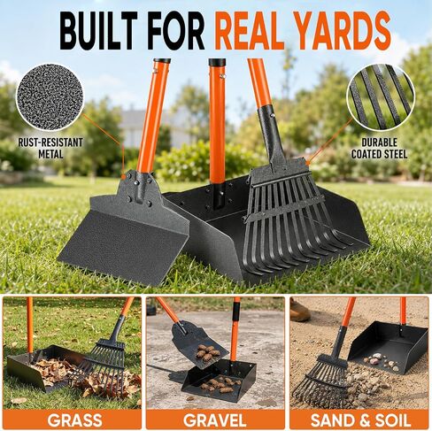 Pooper Scooper for Dogs, 38" Long Handle Metal, XL Tray, 3-Piece Set in Kuwait