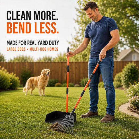 Pooper Scooper for Dogs, 38" Long Handle Metal, XL Tray, 3-Piece Set in Kuwait