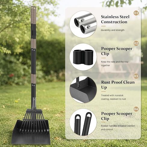 Pooper Scooper for Large Dogs, Metal Poop Scooper with Rake,Tray for Yard in Kuwait