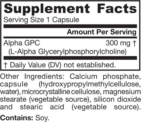 Jarrow Formulas Alpha GPC 300 mg - 60 كبسولة نباتية - تدعم وظيفة الدماغ - ما يصل إلى 60 حصة in Kuwait