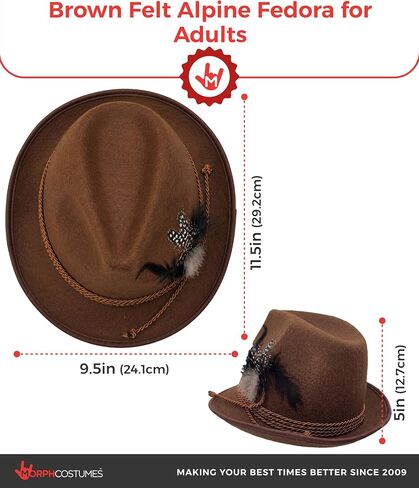 Adult Oktoberfest Brown Hat- German Bavarian Swiss Traditional Hats - Tyrolean Felt Lederhosen Costume Fedora with Feather in Kuwait