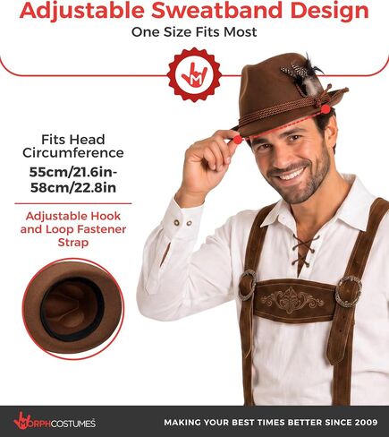 Adult Oktoberfest Brown Hat- German Bavarian Swiss Traditional Hats - Tyrolean Felt Lederhosen Costume Fedora with Feather in Kuwait