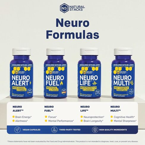 NATURAL STACKS NeuroFuel Lemonade - مشروب مسحوق الطاقة - مكمل منشط للذهن - تركيبة حاصلة على براءة اختراع - مكمل معزز للدماغ للتركيز والذاكرة والوضوح والطاقة - 4.7 جم من أعواد مسحوق المشروبات [عبوة من 20] in Kuwait