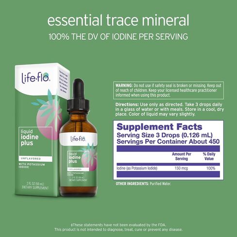 Life-flo Liquid Iodine Plus 150 ميكروجرام، مكمل اليود لدعم الغدة الدرقية، * تركيبة صحية للطاقة والتمثيل الغذائي * مع اليود ويوديد البوتاسيوم (نكهة البرتقال الطبيعية) in Kuwait